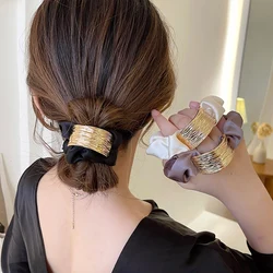 Korea Design Golden Metal Wire-drawing Semiarc Elastics Hair Band Girls Scrunchies Hair Ties Ponytail Holder Hair Accessories