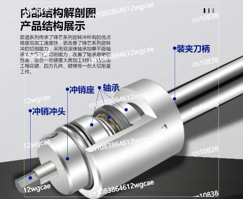 Rotating punching tool for automatic punching of hexagonal square plum blossom heavy cutting non-standard German straight shank