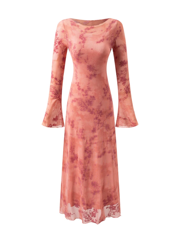 Retro Floral Print Me Dr مع حزام داخلي Dr Ele Slimming Bell Sve Long Dr French Sle بوليستر سباندكس