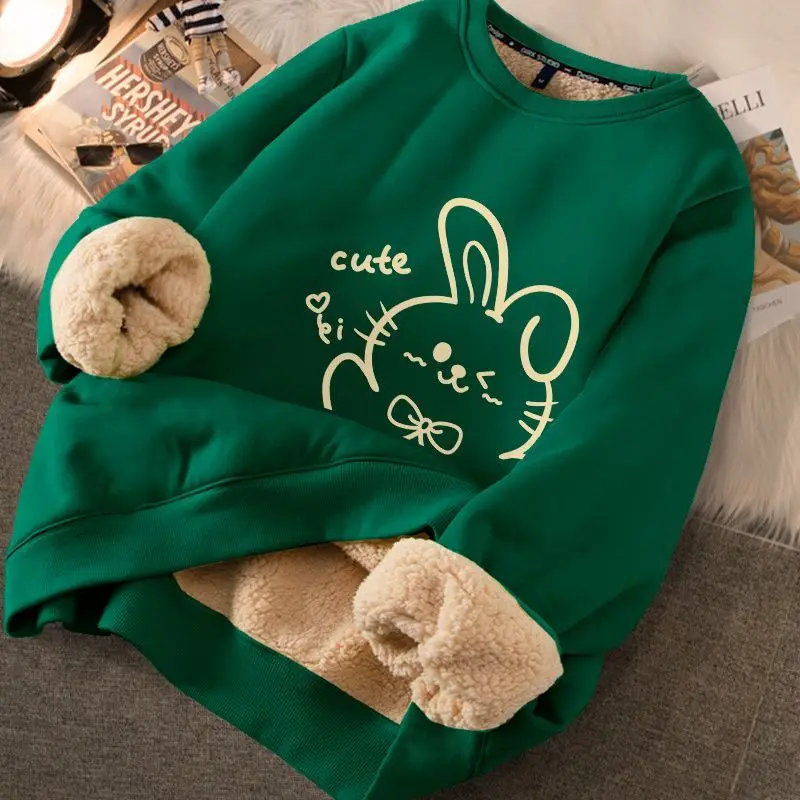 Velvet Rabbits Sweatshirts Women Red New Year Loose Harajuku Autumn Clothing Lovely Sudaderas Ropa Mujer 9 Colors All-match Chic