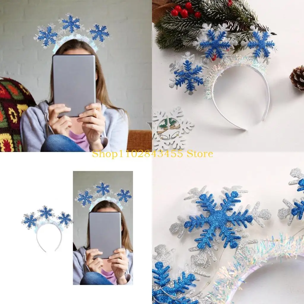 49MC Christmas Snowflake Headband Party Costume Light up Party Karaoke Punk Photo Props Party Light up Hair Hoop Nightclub