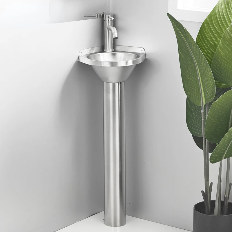 304 Stainless Steel Lavabo Floor-Standing Triangle Wash Basin Small Apartment Angle Pedestal Basin