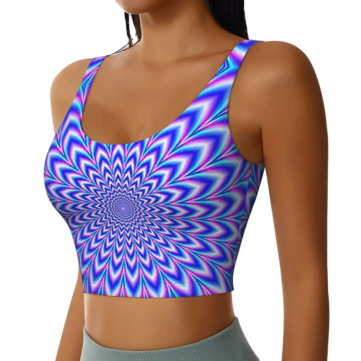 Custom Psychedelic Pulse In Blue And Pink Women Sports Bra High Impact Vest Gym Workout Yoga Crop Tank Tops