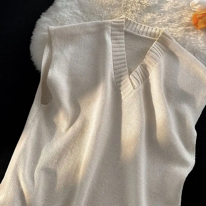 Suéter tipo chaleco tejido de Color sólido con cuello en V holgado para hombre para otoño estilo de Hong Kong diseño Ins de moda Simple y elegante