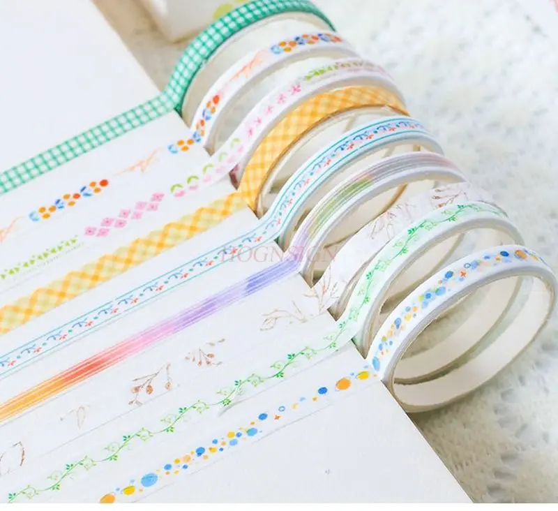 10rolls/box Gentle color tone, tape material, cute hand account and paper tape stickers， basic border, hand account box,