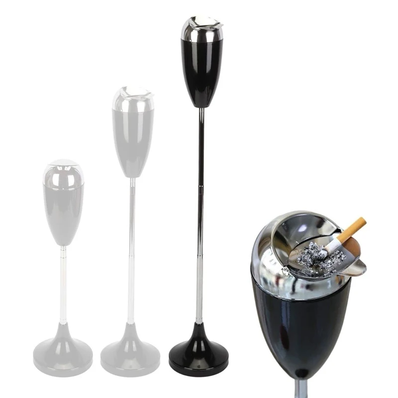 Floor-Standing Ashtray With Adjustable Height, Retractable Lid And Dust-Proof Function For Wine Bottles, In A Metal Design