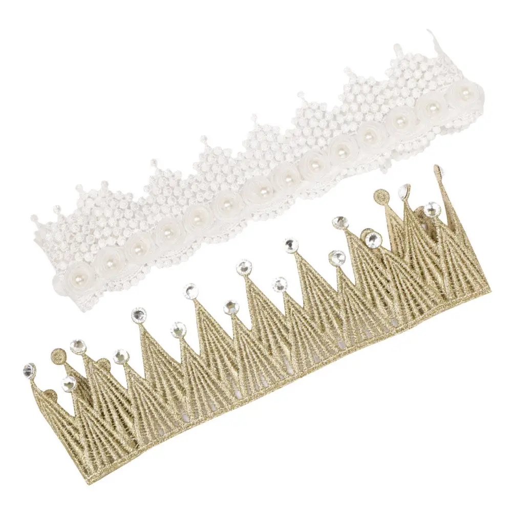 

2Pcs Elegant Crown Shape Design Headband Infant Baby Hair Ornaments Fancy Unique Sequin Headdress for Birthday Party Night Photo