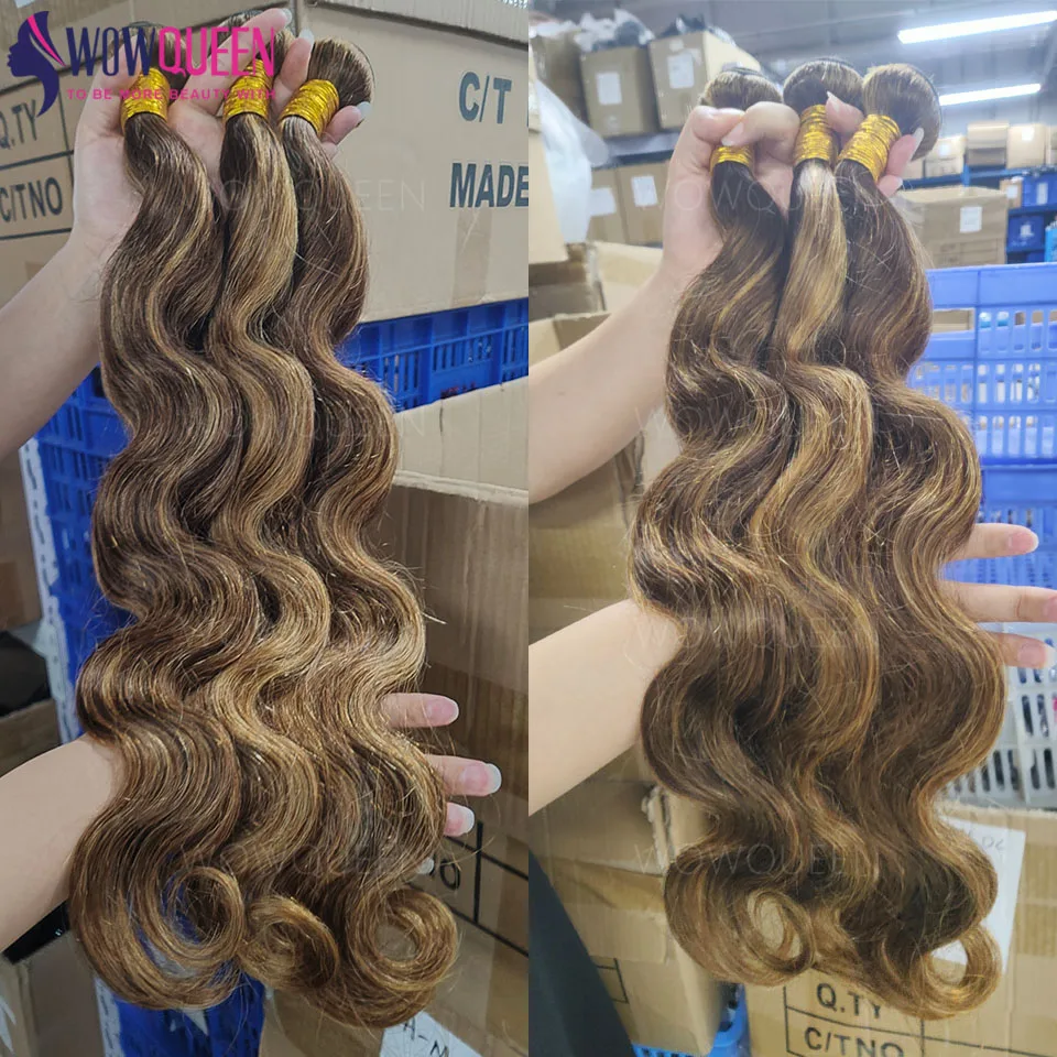 

12A Основные пучки объемных волн Человеческие волосы P4/27 Ombre Коричневые блондинки Пучки Цветные бразильские человеческие волосы Плетение Наращивание