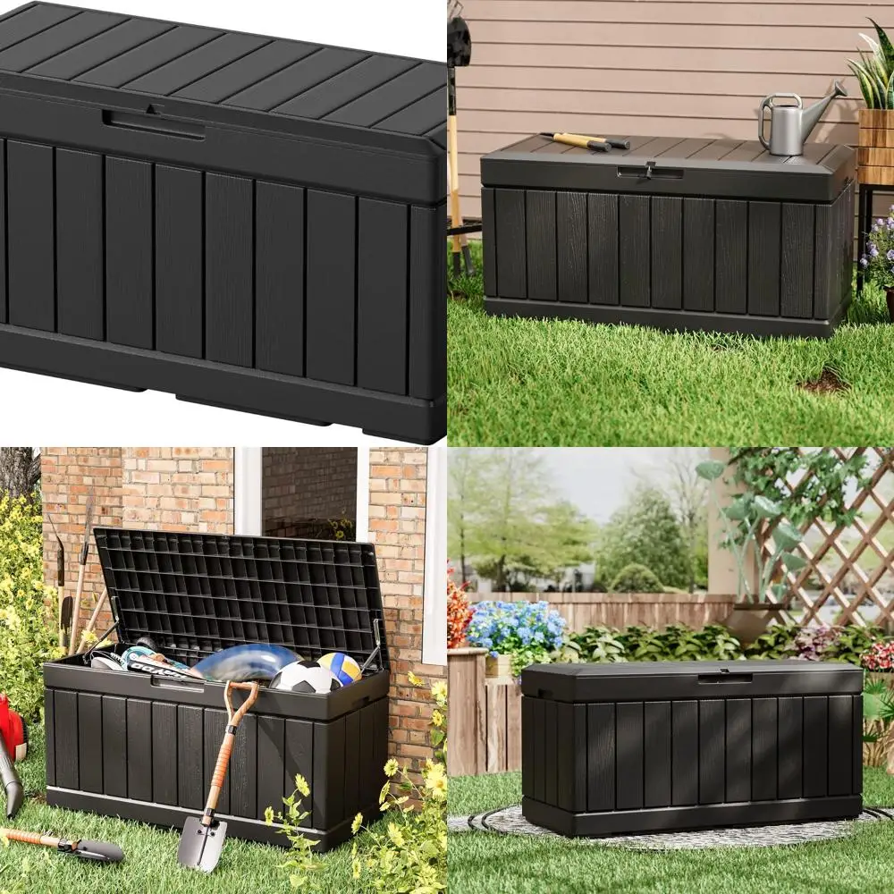 

Weatherproof 82-Gallon Deck Box for Outdoor Storage, Patio Furniture, Toys, and Garden Tools with Lockable Feature, Black