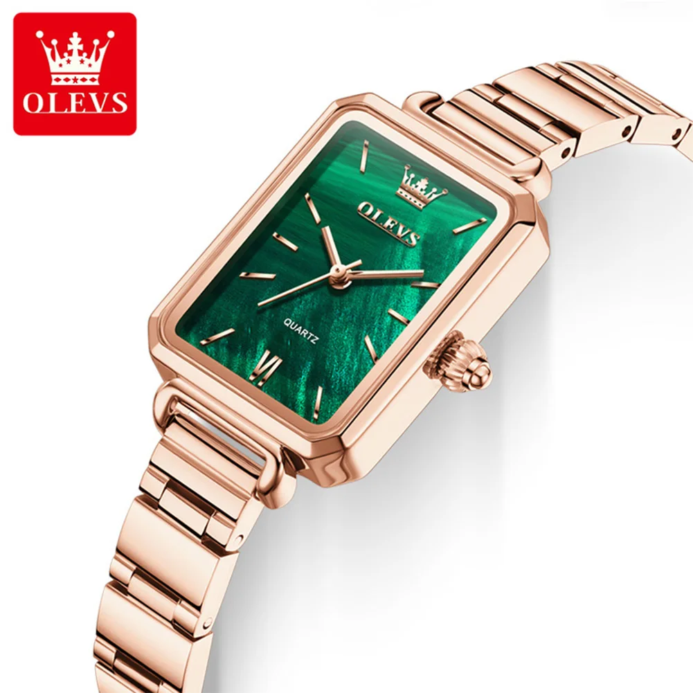 OLEVS New Quartz Watches Sets For Women Elegant Stainless Steel Strap Waterproof Ladies Watch Fashion Retro Square Woman Watch