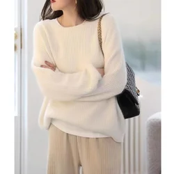 Women's Cashmere Sweater white Vintage Pullover Jumper Women Cashmere Knitted Sweater Soft White O-Neck  Women