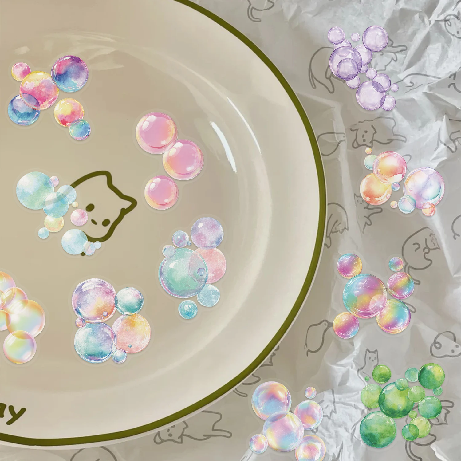 50 قطعة من ملصقات القرطاسية Kawaii الملونة ذات الطابع الفقاعي لمستلزمات سكرابوكينغ ومواد المجلات وملصقات تزيين مجمعة