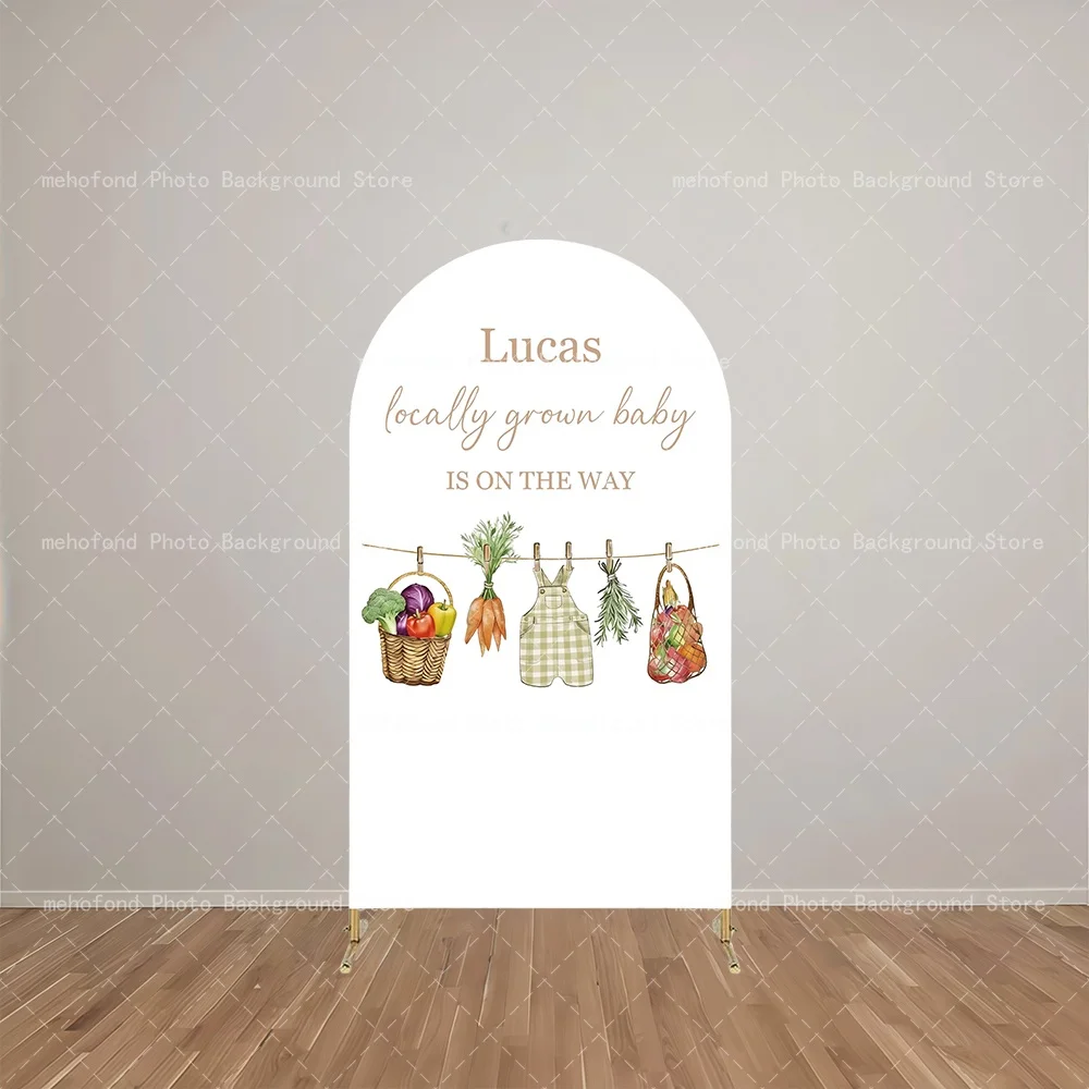 Mehofond Arch Backdrop Customized Name Fresh Healing Countryside Farm Vegetables Baby Shower Decor Studio Photography Background