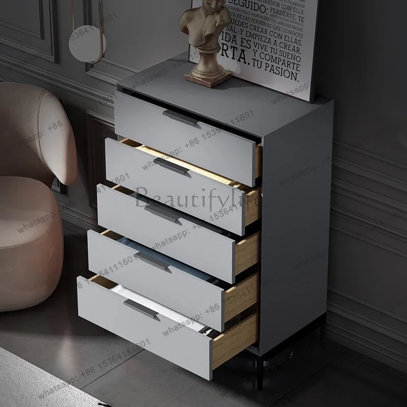 Italian minimalist four or five chest cabinets, simple modern light luxury living room, solid wood storage cabinet