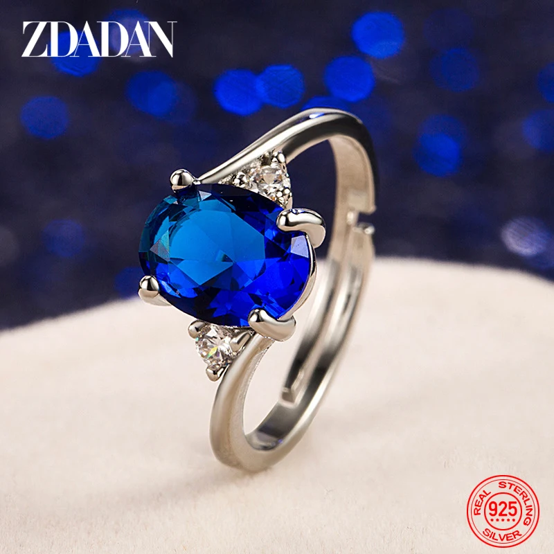ZDADAN 925 Sterling Silver Round Crystal Finger Ring For Women Fashion Jewelry