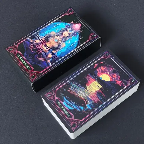 78 카드 덱, 영감을 받은 네온 타로, 다채로운 박스형 세트, 카드 게임, 게임 액세서리, 종이 재료, 기타 카드 게임