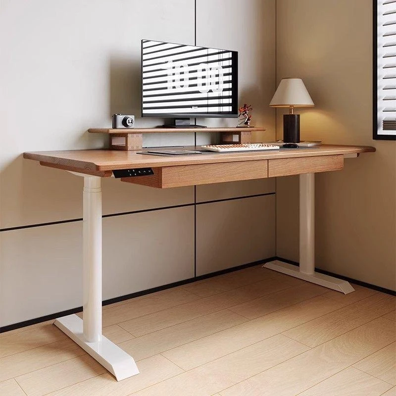 Cherry wood desk solid wood automatic electric lifting table office study can be raised