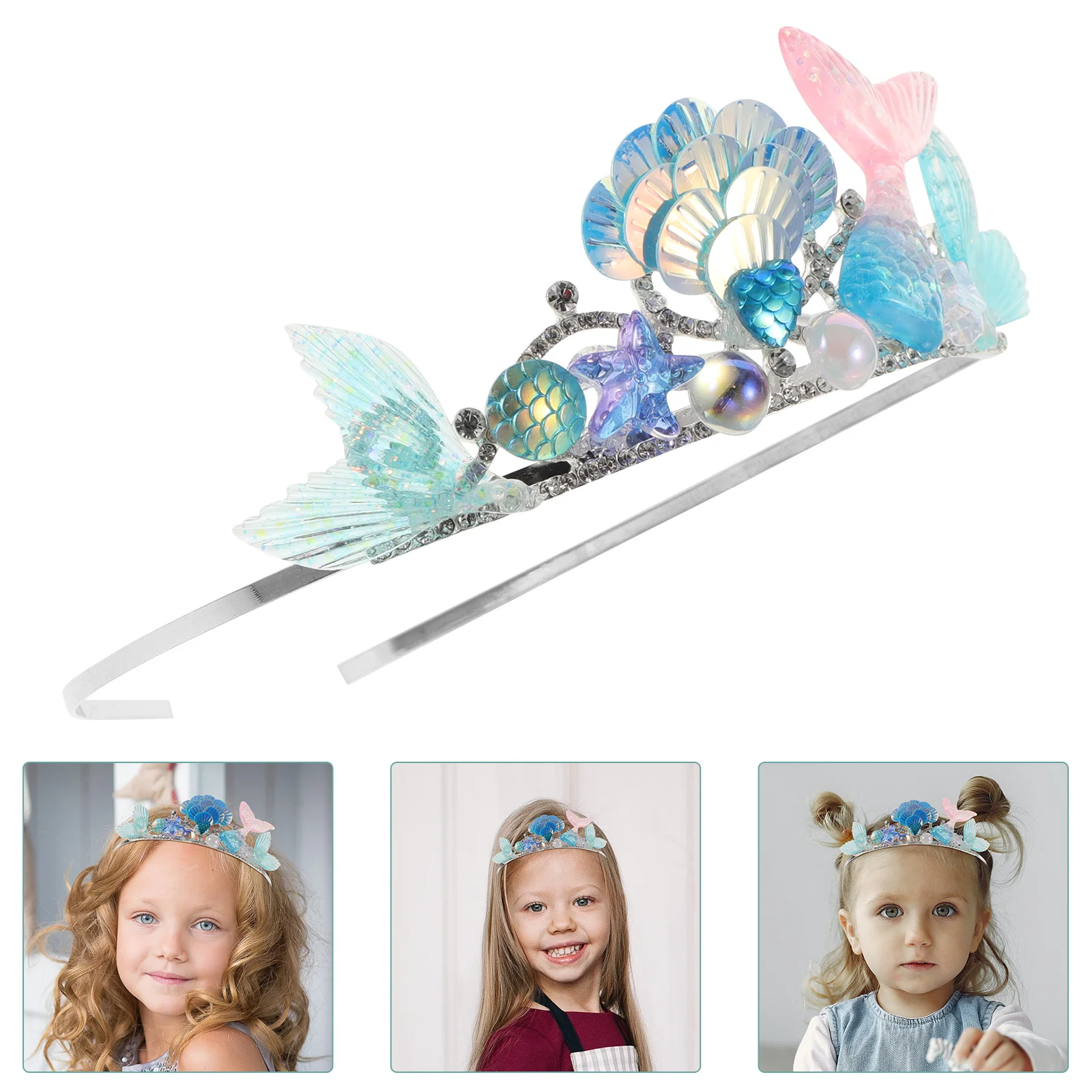 

Повязка на голову с русалкой для девочек, тиара принцессы, корона, аксессуар для волос, вечерние реквизит для фотосессии, праздничная милая повязка на голову для девочек, праздничные повязки на голову