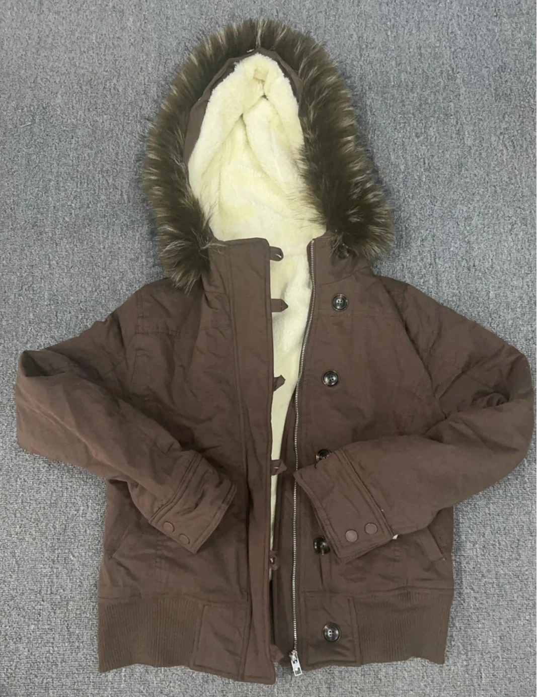 2025 European and American women's new winter retro thickened jacket brown slim-fitting unique design button zipper hoodie