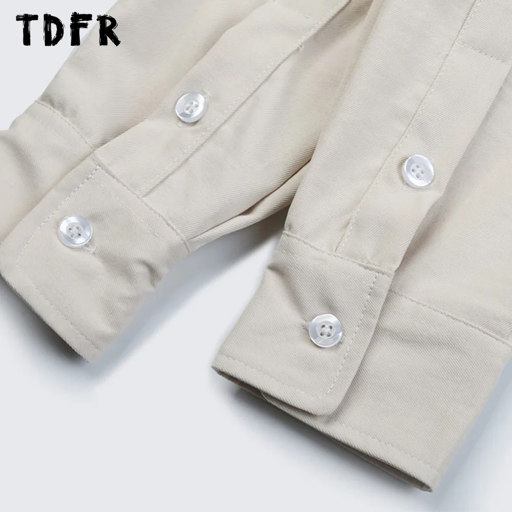 Pocket Cargo Shirts Mens Casual Solid Color Safari Style Curved Hem Loose Lapel Single Breasted Long Sleeve Shirts Men