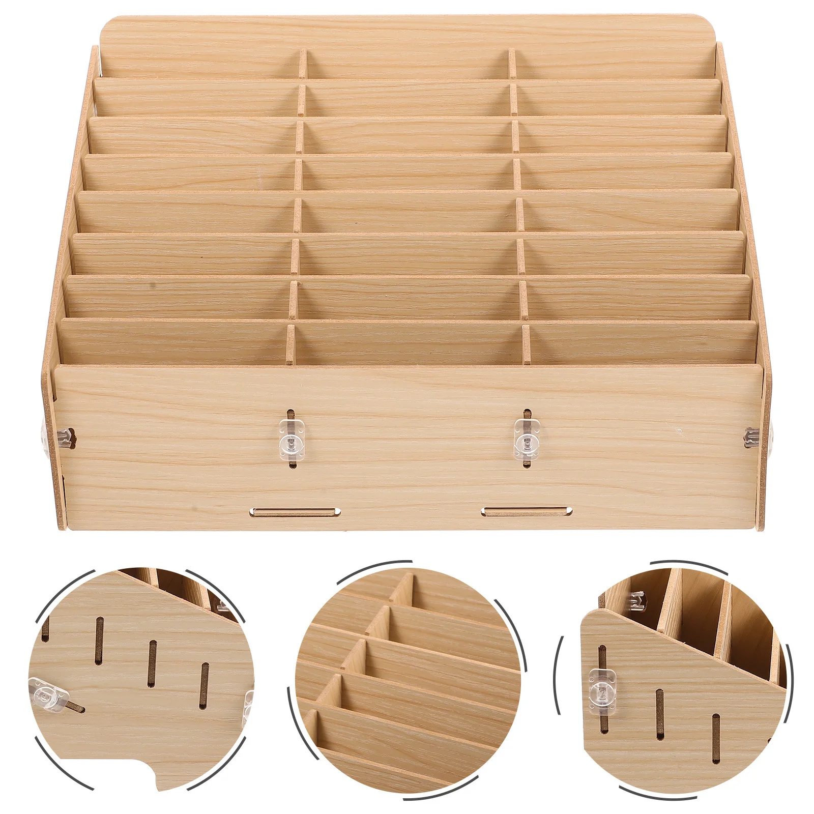 Wooden Desktop Organizer Multiple Compartments Storage Box For Office Home School Phone Management Tabletop Holder Wood