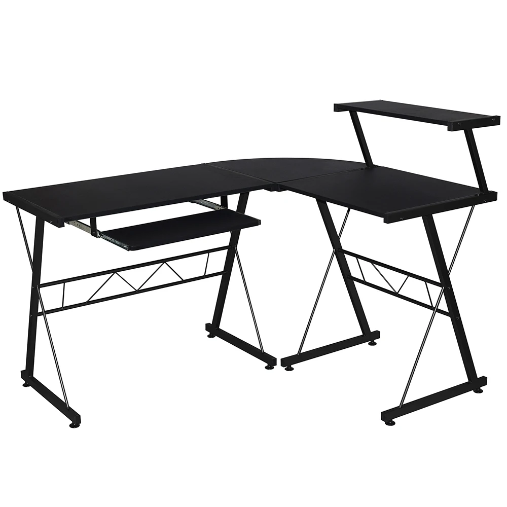 Modern L-shaped Corner Gaming Desks Computer Table Gaming Corner Desk Table With Shelf Keyboard Drawers