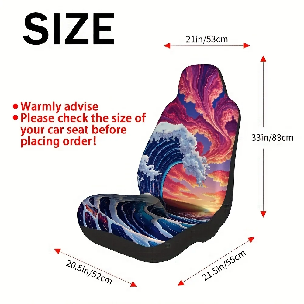2pcs, Universal Car Seat Cover Psychedelic Ocean Wave Art Colorful Patternm, For All Car, Stylish Look For Car Interior With Fro