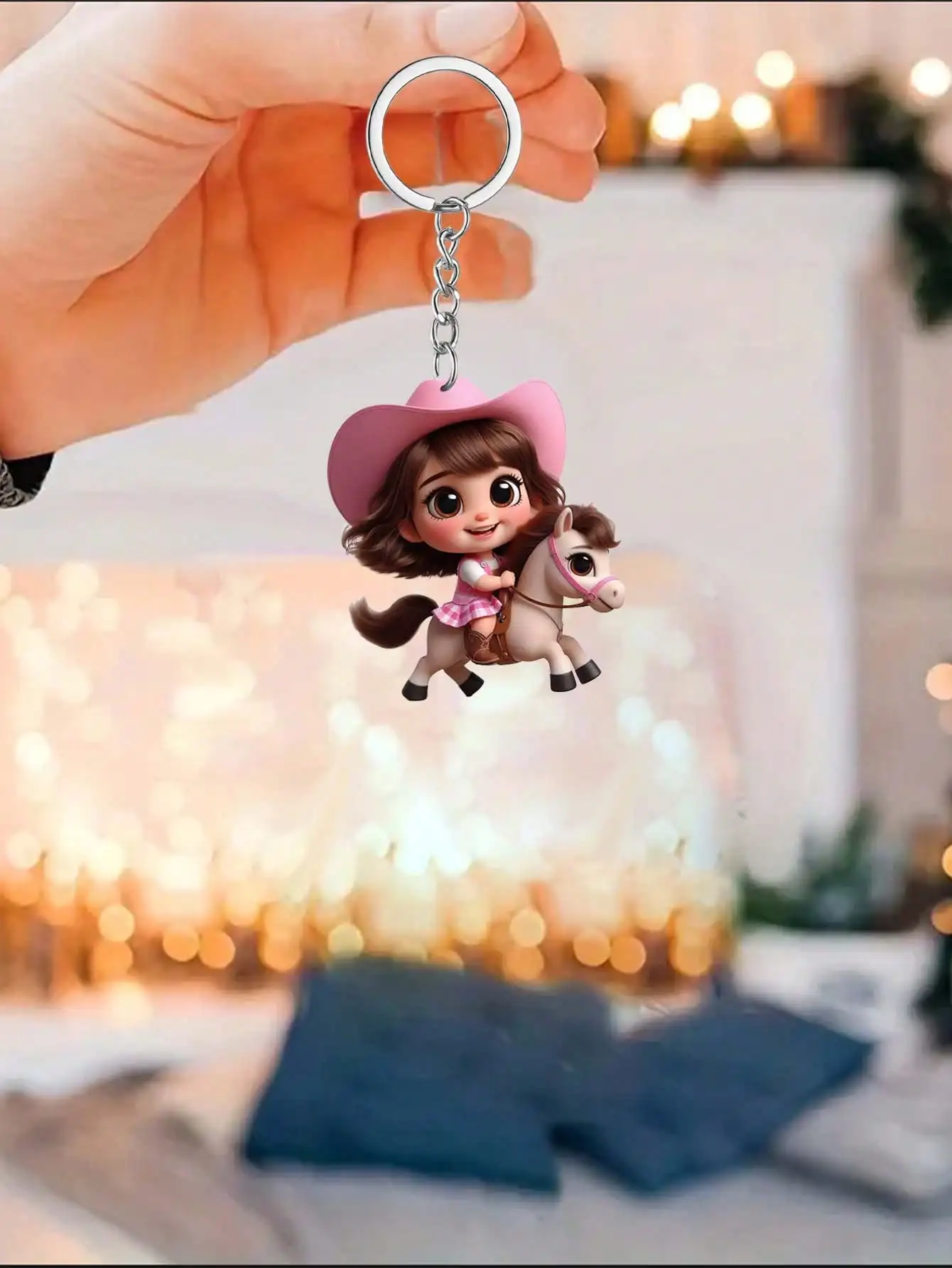 1 2D Acrylic Flat Horse Riding Girl Keychain, Suitable for Bags, Keychains, Car Decoration Accessories, Spring Garden