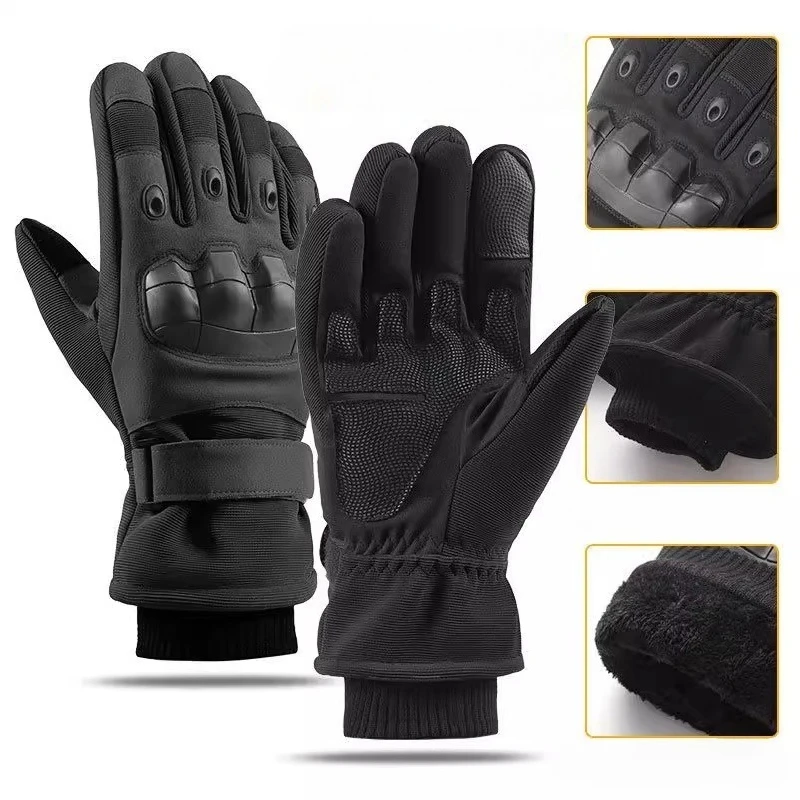Winter Gloves Fleece-lined Keep Warm Electric Motorcycle Plus Size Touch Screen Anti Fall Gloves Riding Windproof