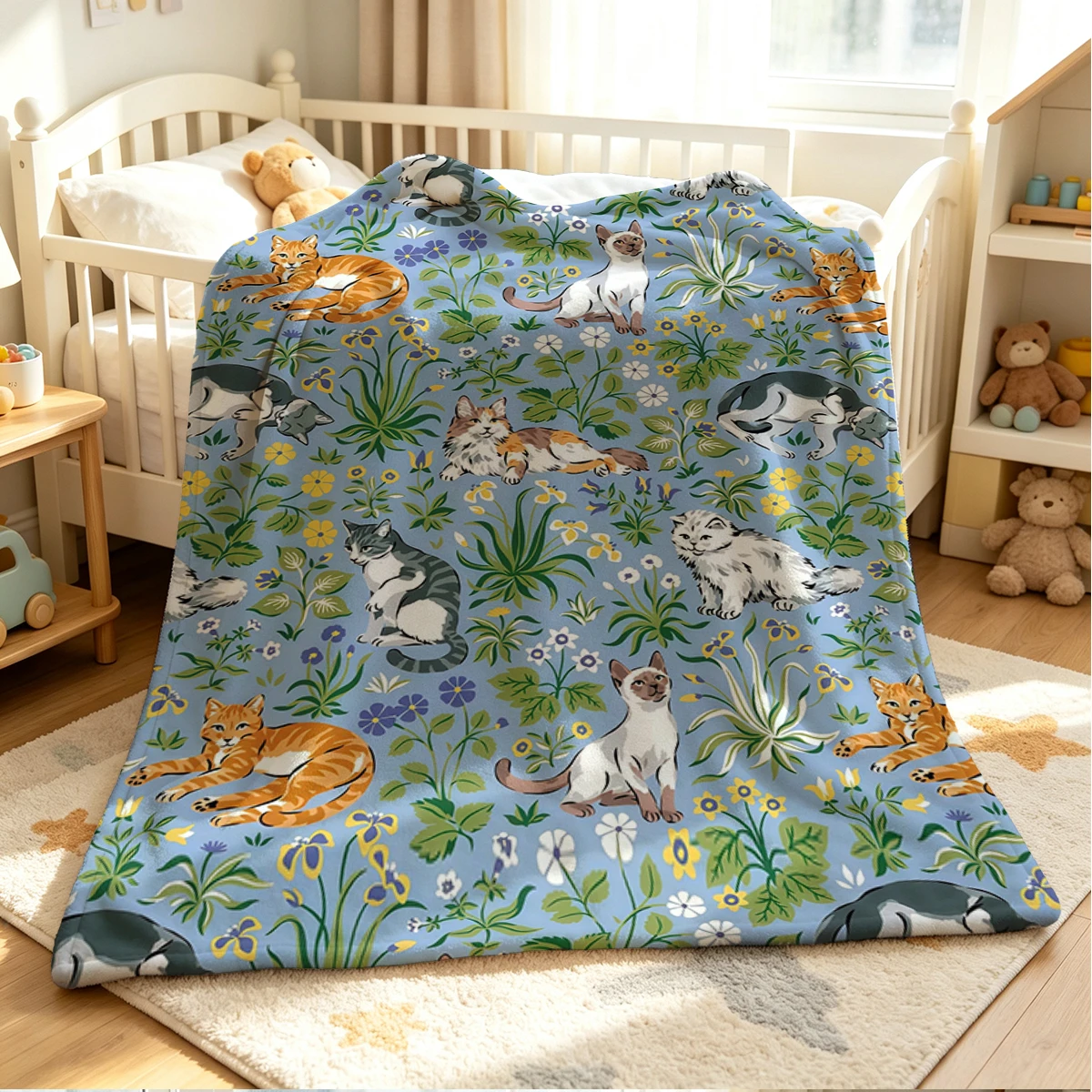 Garden Kitties Flannel Blanket Warm Soft Halloween Christmas Couch Warm Cozy Decorative Decor Gift for All Season