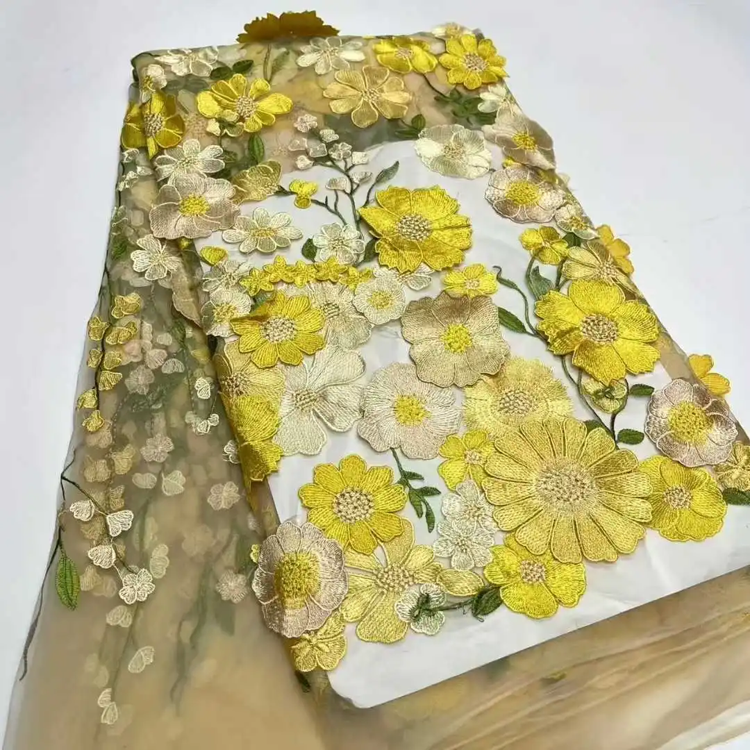 

3D Color Weaving Flower Embroidery Fabric for Women's Dress Fashion Weave Pattern Home Decor Yarn Material