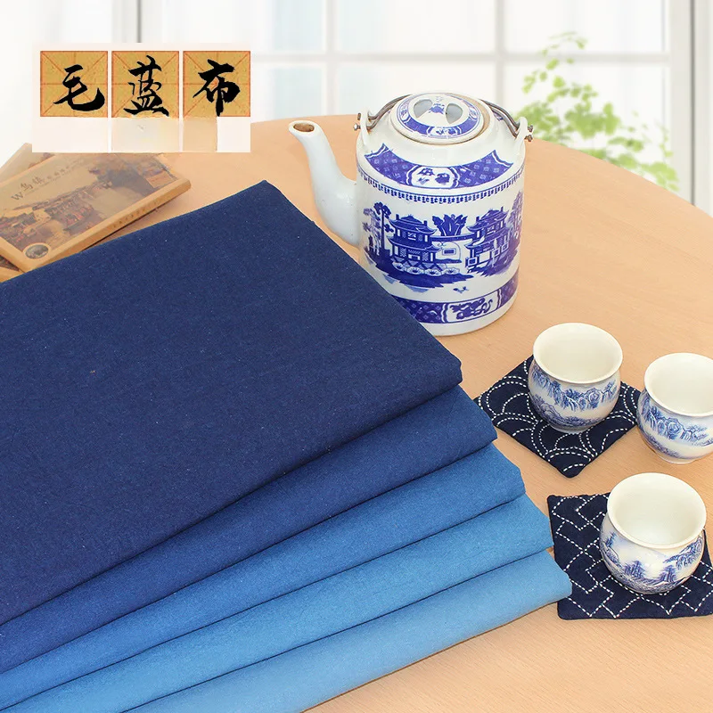 

5 Meters High Quality Linen Cotton Fabric Solid Color Soft Batik Fabric For Clothing DIY Sewing Craft Patchwork Quilting Blue