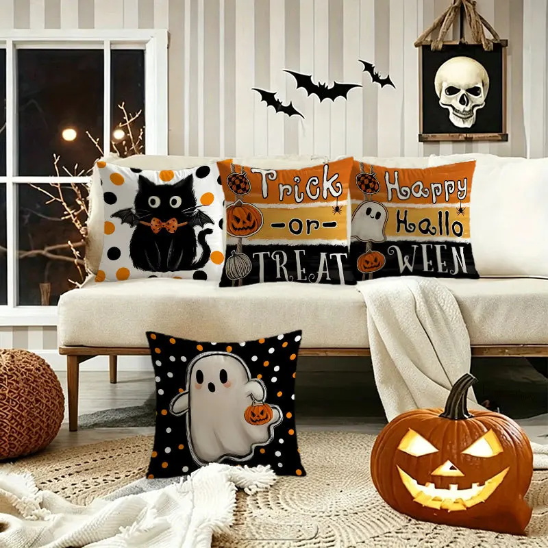 Halloween  Kitten Single-sided Cushion Cover Office Bedroom Decoration Sofa Home Decoration Cushion Pillowcase