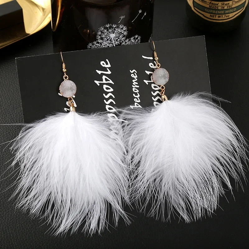 Plush Pendant Earring Female Feather Tassel Earrings Earings for Women  Cute Earrings  сережки