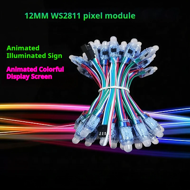 50led/lot WS2811 Pixel  Module 12mm DC 5V Waterproof IP65 0.3W  full color Digital LED christmas Light for Festive Design