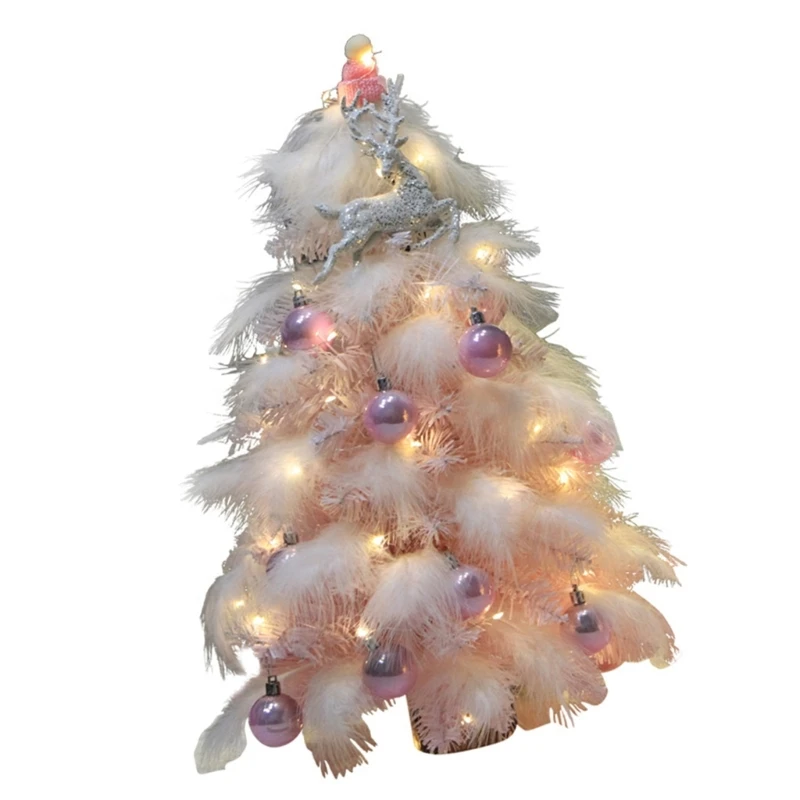 

Practical Feathered Christmas Tree Ornament with Sphere for Bookshelf Decoration