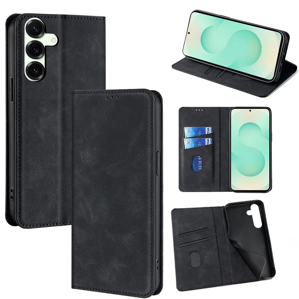 Чехол из искусственной кожи для Samsung S25 S24 Ultra S23 FE S22 A56 A55 A54 A53 A36 A35 A34 A33 A26 A16 A06 A05 Flip Book Card Wallet Cover