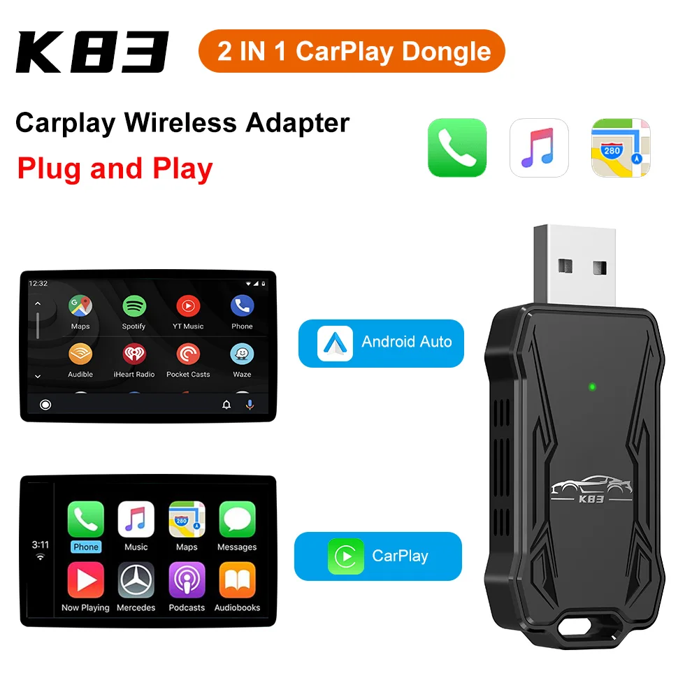 

K83 New Mini Carplay Wireless Adapter Support Plug And Play WiFi6 BT5.2 Auto Connect Universal For Nissan Toyota Mazda Dongle