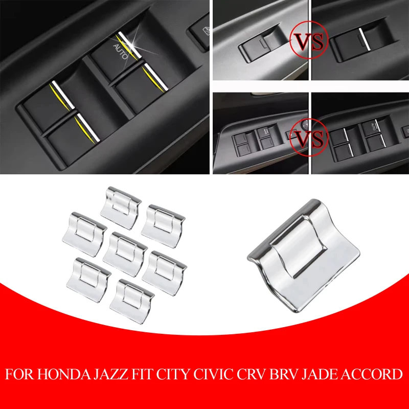 7 Uds interruptor de ventana de coche botón de elevación pegatina de lentejuelas para Honda Jazz Fit City Civic CRV BRV Jade Accord Odyssey accesorios de piloto
