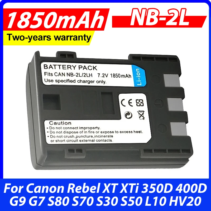1850mAh NB-2L NB2L NB-2LH NB 2LH NB2LH Digital Camera Battery For Canon Rebel XT XTi 350D 400D G9 G7 S80 S70 S30 S50 L10 HV20
