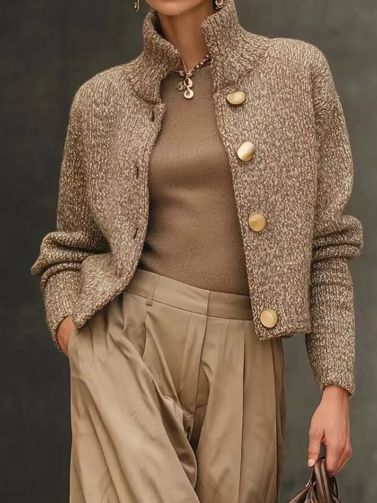 

New Women Turtleneck Simple Sweater Coats, Autumn Winter Long Sleeve Chic Jacket, Solid Single-Breasted Fashion Ladies Outerwear