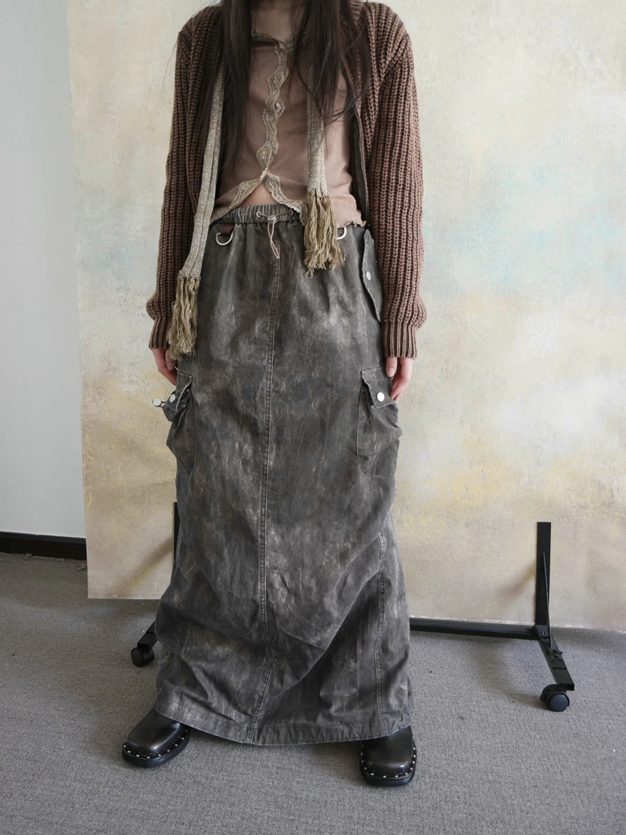 WasteLand Workwear Skirt Autumn and Winter Brushed Retro Wandering Style Slit Long Skirt Street Skirt Y2k Clothes High Street