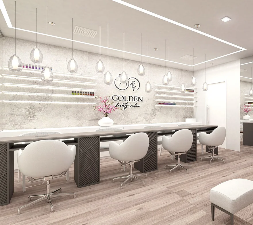 Aangepaste nagelwinkel schoonheidssalon moderne stijl decoratie receptie manicure tafel hele winkel meubilair