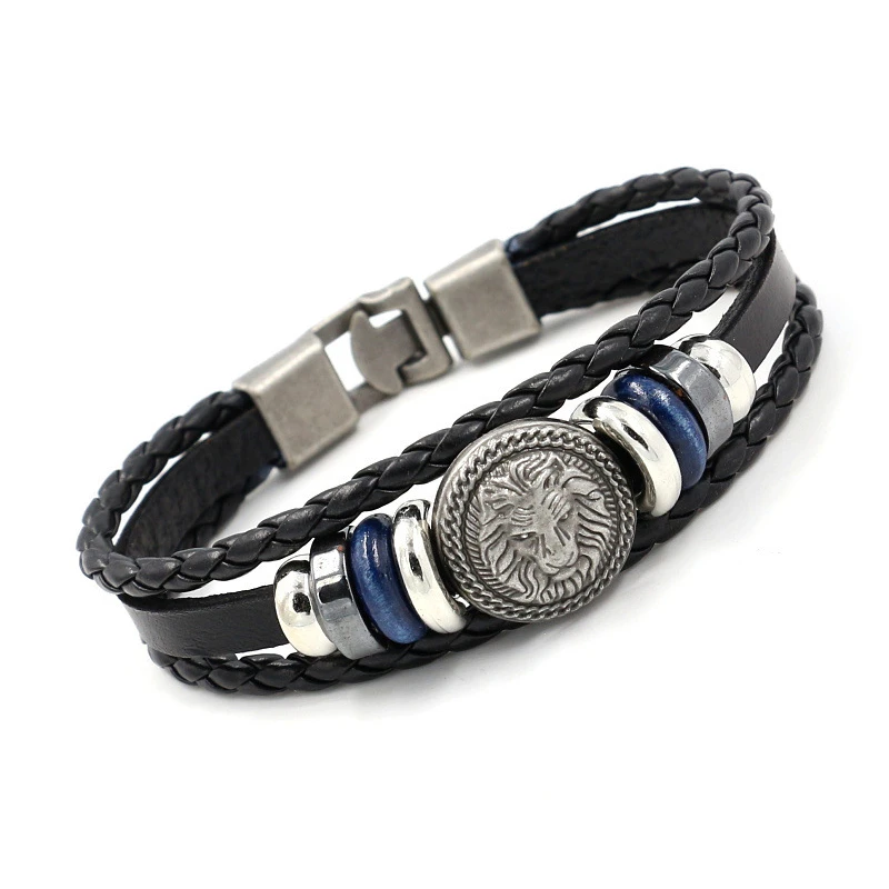 New Leather Men's Bracelet Vintage Lion Head Rivet Leather Bracelet Personality Simple Couple Bracelet Handwear