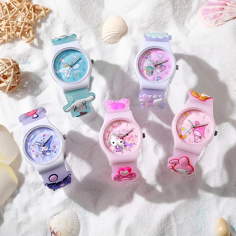 Fashion Sanrio 3D Pattern Wrist Watch Anime Cinnamoroll Hello Kitty Waterproof Quartz Watch Cartoon Kuromi Watchband Kids Gifts