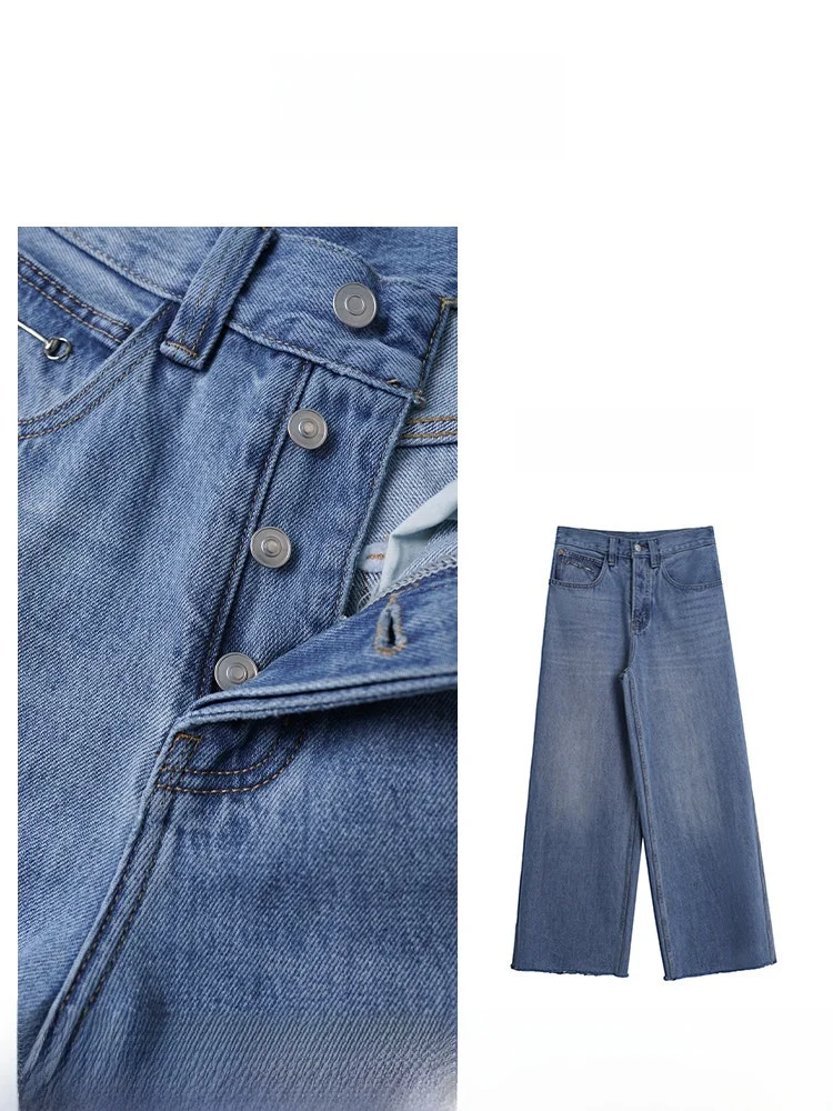 

Blue High Waist Draped Loose Women's Jeans Spring New Style Fashion Slimming Wide Leg Denim Pants by Langqing Tong