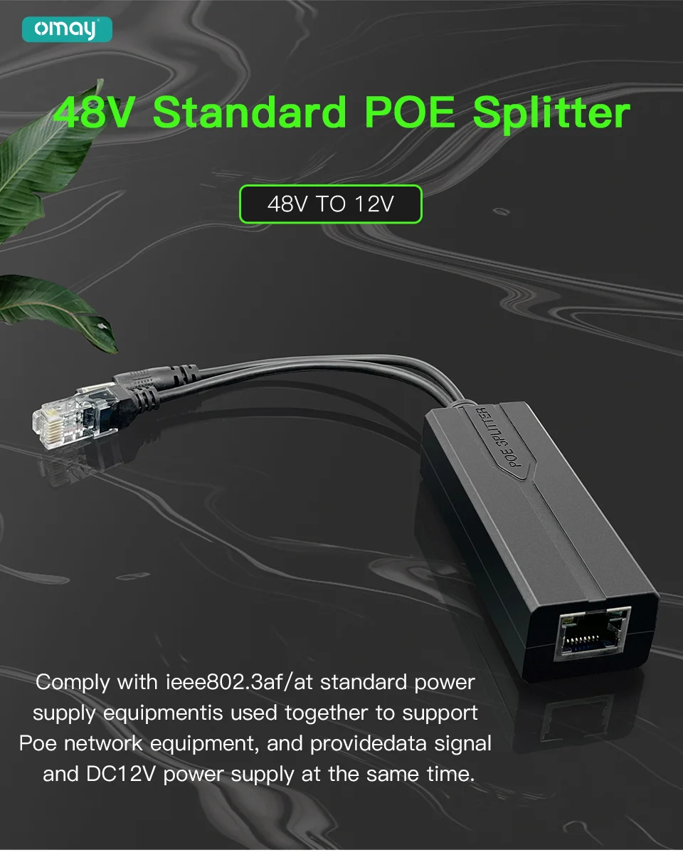 Standard POE Splitter 48V to 5V 12V 1.2A 2A Micro USB Type-C 100M/1000M POE Camera Injector Power Supply