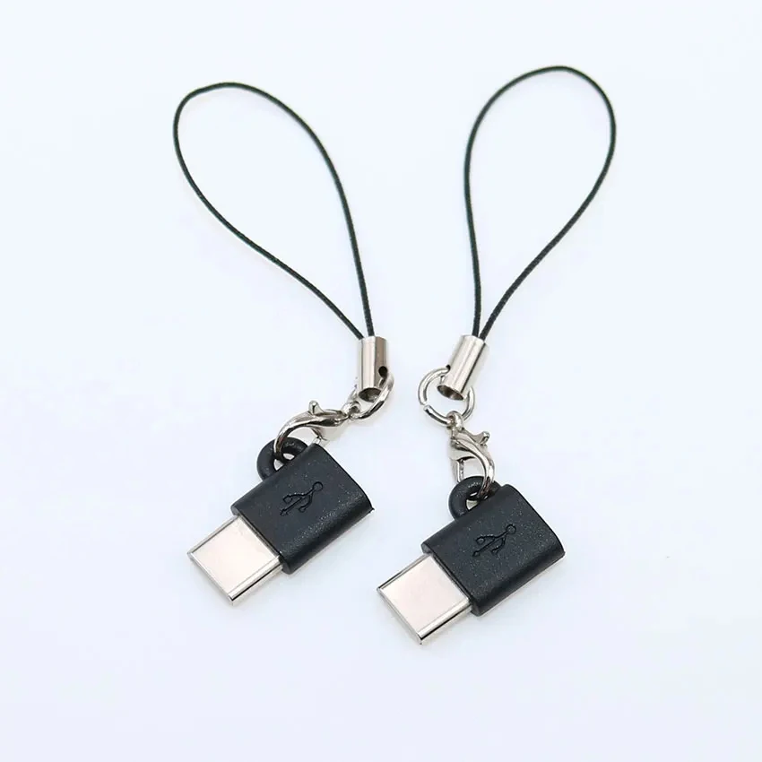 2pcs Micro To Type-C Adapter For Android Female Port To Type-C Male OTG Anti Loss Adapter With Keychain For Easy Portability