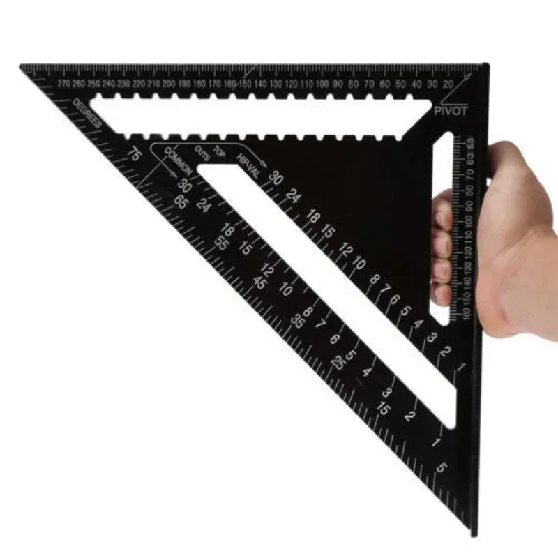 12 Inch Metric Aluminum Alloy Triangle Ruler Angle Protractor Miter Square Ruler Metric Imperial Hand Tool for Measuring