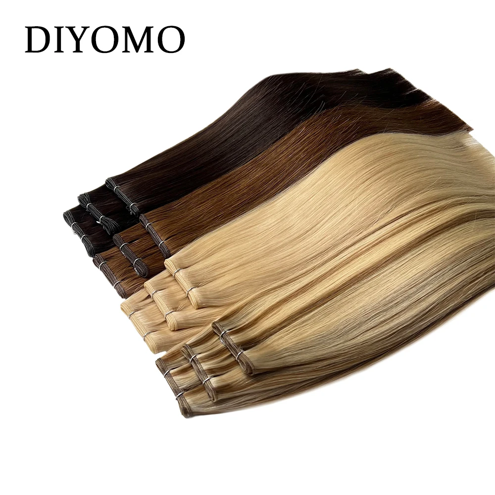 DIYOMO Bundel Rambut Manusia Remy Brasil 100g Rambut Lurus Warna Alami Potongan Rambut Jahit untuk Ekstensi Rambut